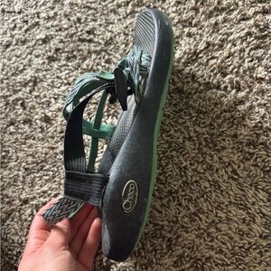 Chaco Black and Teal Adventure Sandals with Toe Strap